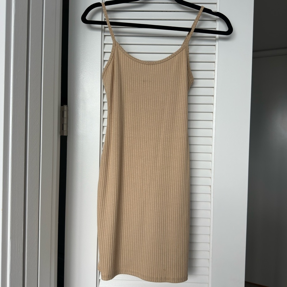 Urban Outfitters Beige Ribbed Slip Mini Dress